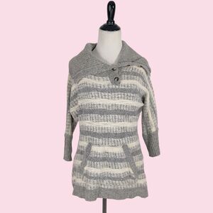 Change Of The Moon Anthropologie Sweater M Pullover Gray Cream‎ Stripe Wool